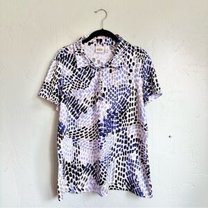 Zenergy Golf by Chico’s Women's White Black Blue Pattern Polo Golf Shirt Large